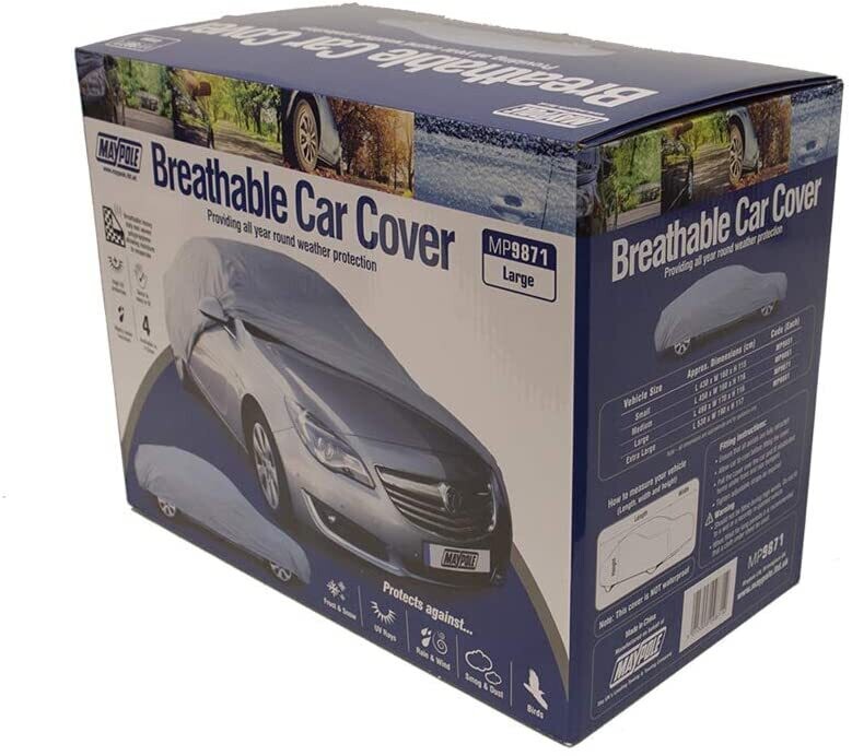 Breathable Full Car Cover, Grey, Large