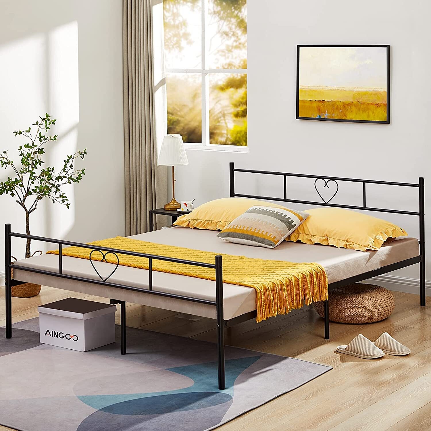 Metal Bed with Headboard Bed Frame