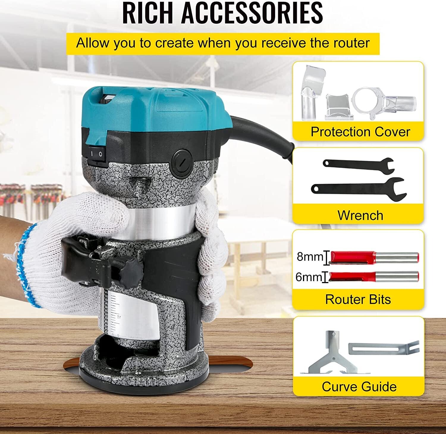 Electric Hand Wood Router 33,000 RPM – High-Speed Precision Router for Woodworking and Crafting Projects