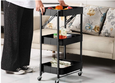 Foldable Tool and Kitchen Trolley with Storage Shelves and Wheels for Easy Mobility and Organization