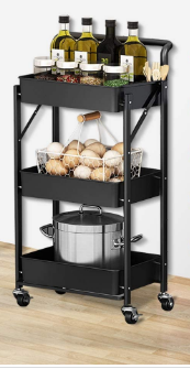 Foldable Tool and Kitchen Trolley with Storage Shelves and Wheels for Easy Mobility and Organization