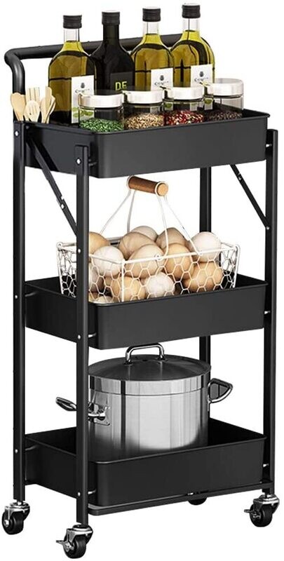 Foldable Tool and Kitchen Trolley with Storage Shelves and Wheels for Easy Mobility and Organization