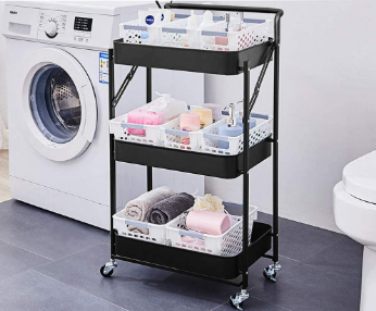 Foldable Tool and Kitchen Trolley with Storage Shelves and Wheels for Easy Mobility and Organization