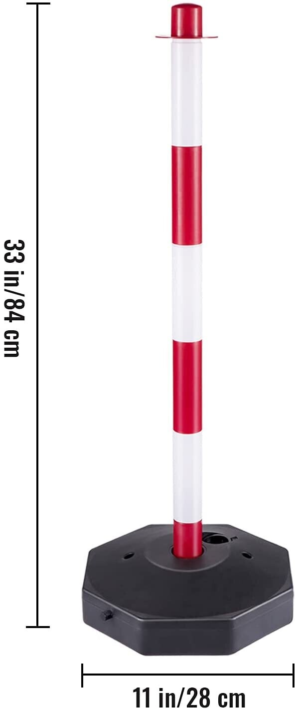 Set of 4 Barrier Posts and 1 Plastic Chain of 10 m Red