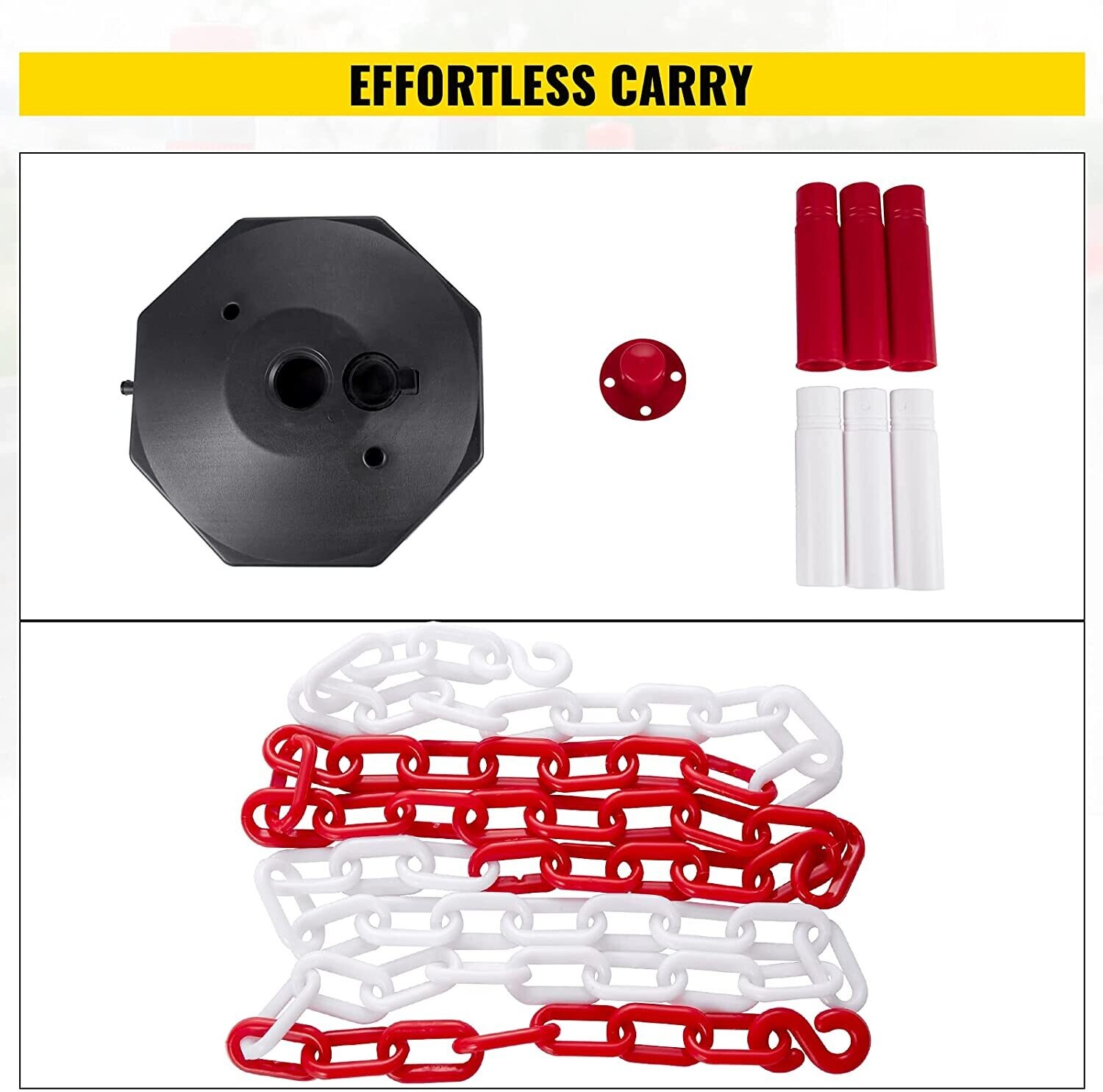 Set of 4 Barrier Posts and 1 Plastic Chain of 10 m Red