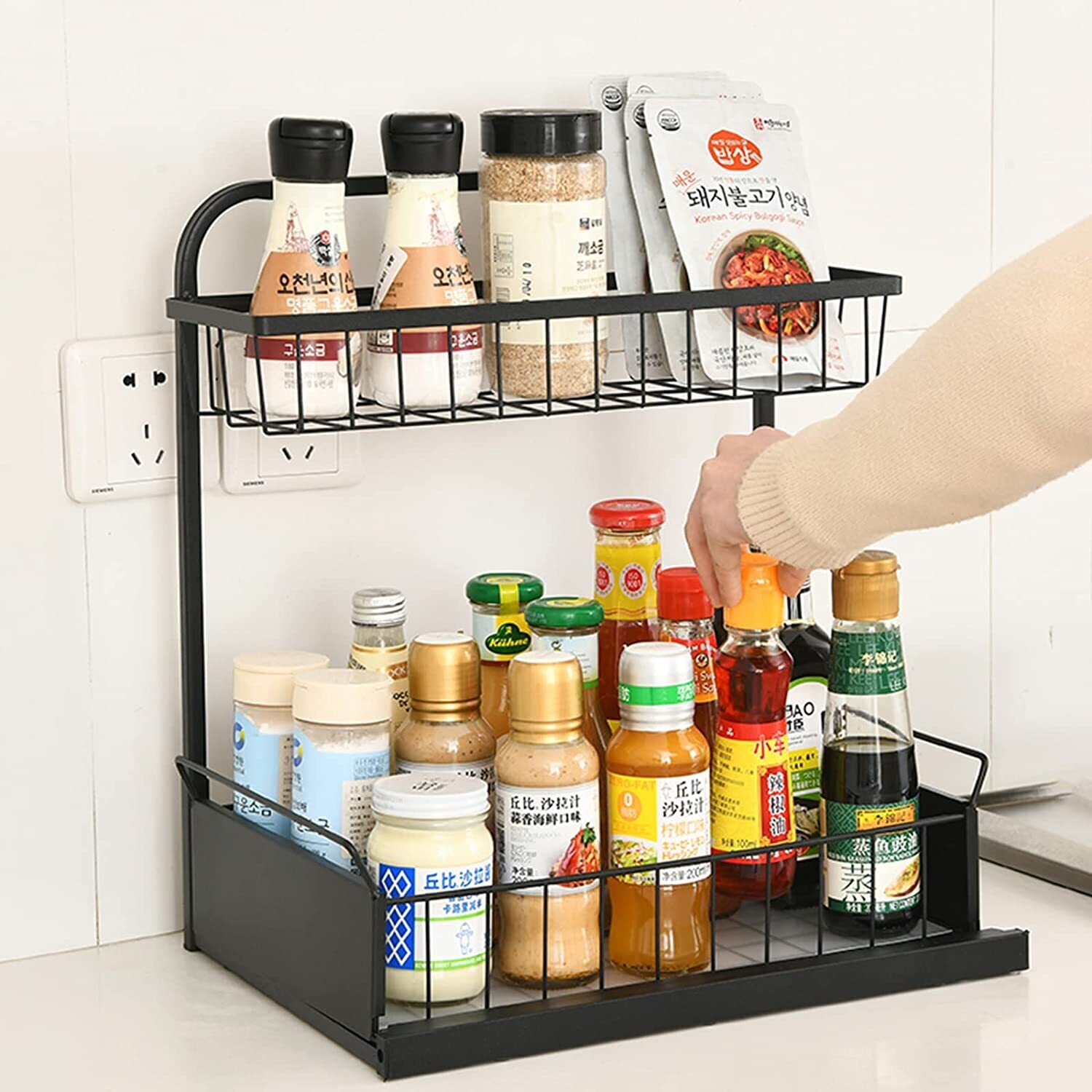 2-Tier Under Sink Storage – L-Shaped Cabinet Organizer for Kitchen, Bathroom, and Bedroom – Space-Saving Storage Solution for Cabinets, Shelves, and Organizing Items