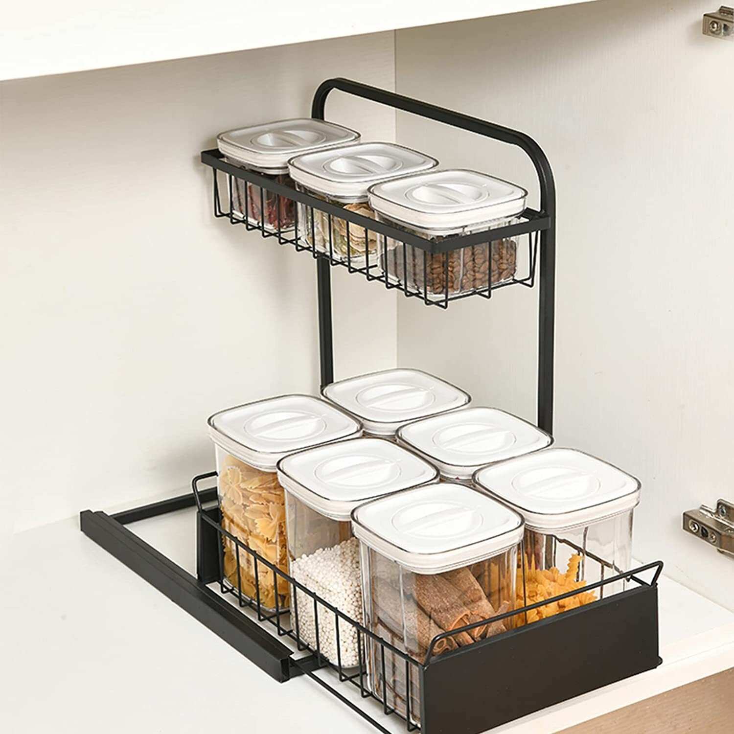 2-Tier Under Sink Storage – L-Shaped Cabinet Organizer for Kitchen, Bathroom, and Bedroom – Space-Saving Storage Solution for Cabinets, Shelves, and Organizing Items