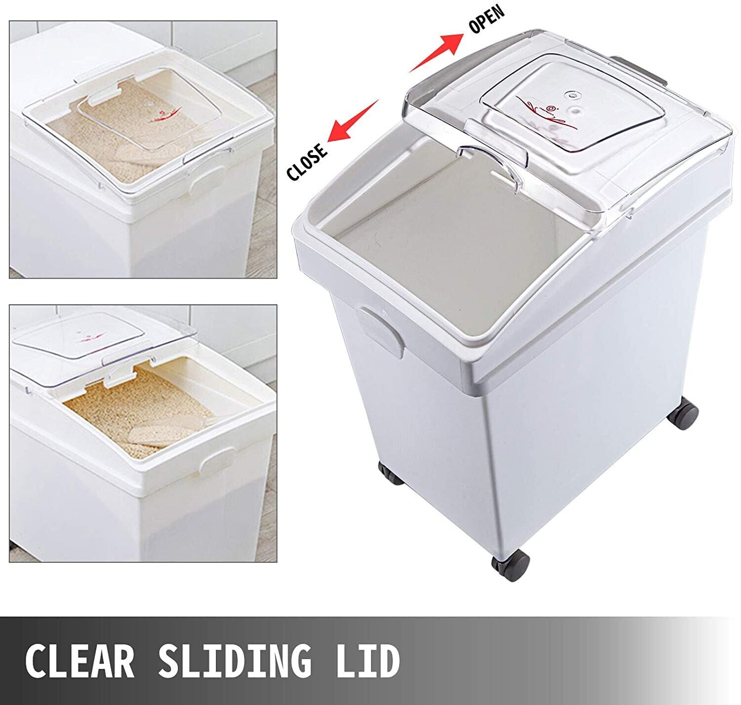 Flour and Rice Storage Containers, 25L Capacity, Set of 3, Airtight Ingredient Bins with Wheels