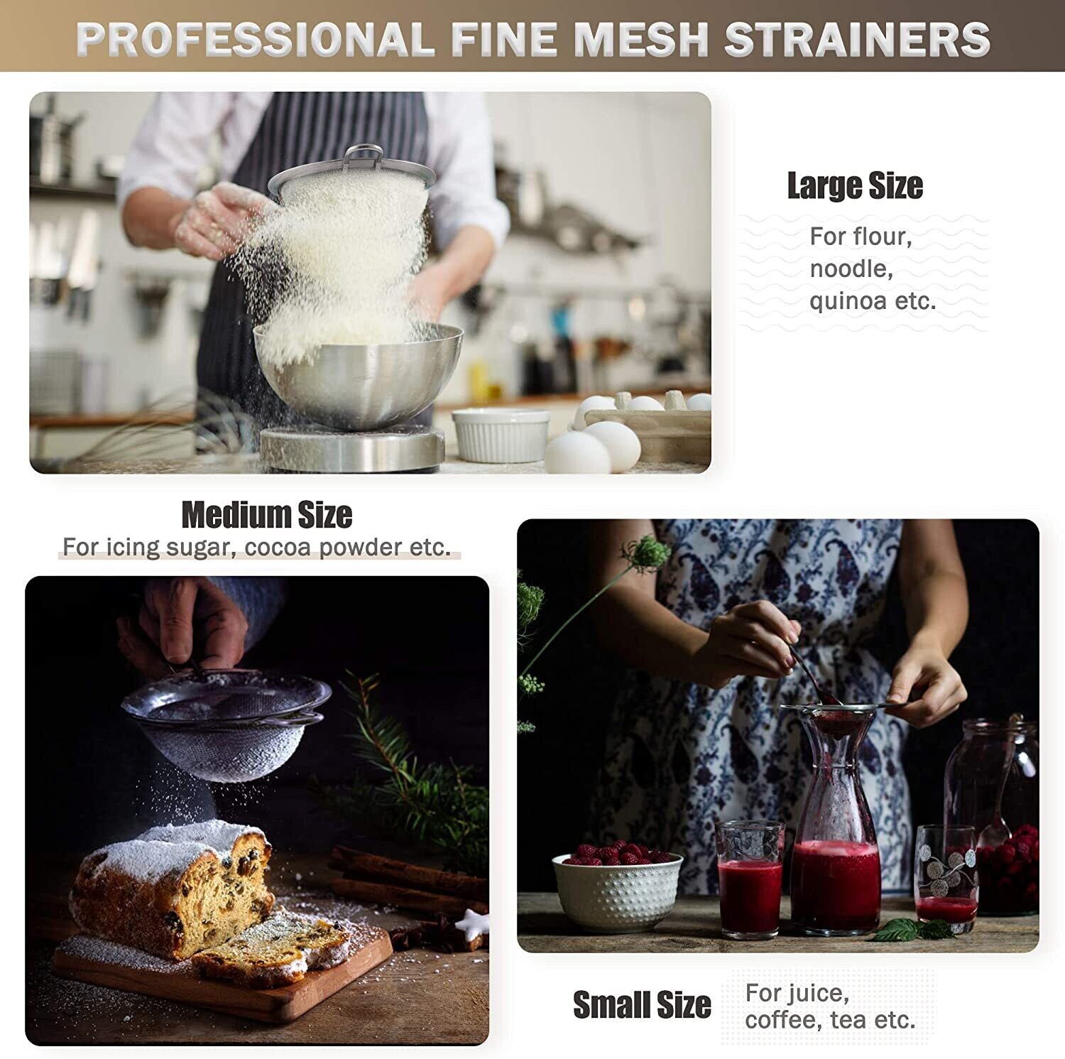 Stainless Steel Kitchen Strainer with Thickened Handle