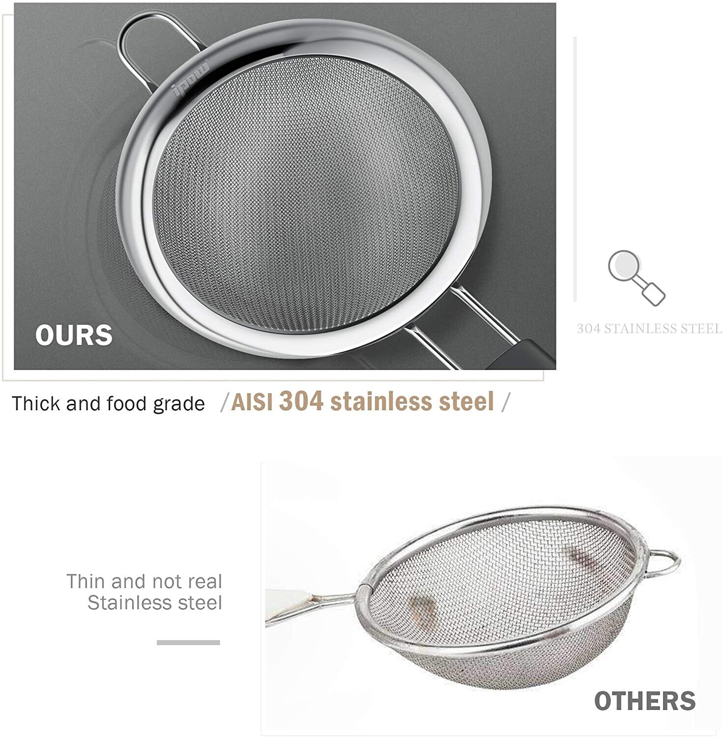 Stainless Steel Kitchen Strainer with Thickened Handle