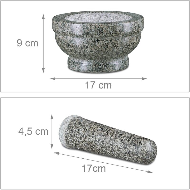 Granite Pestle and Mortar 17 cm Diameter for Spice Grinding, Herb Crushing, and Kitchen Use
