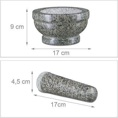 Granite Pestle and Mortar 17 cm Diameter for Spice Grinding, Herb Crushing, and Kitchen Use