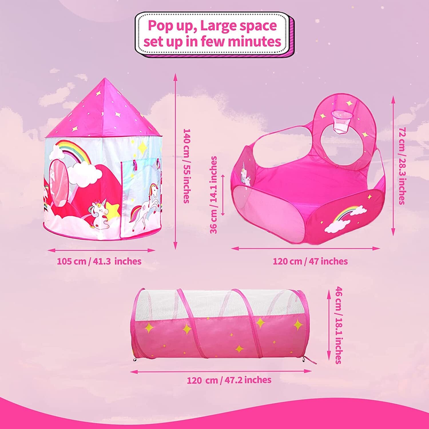 Children&#39;s Play Tent with Tunnel and Ball Pit, Indoor and Outdoor Playhouse for Kids, Fun Toy for Toddlers