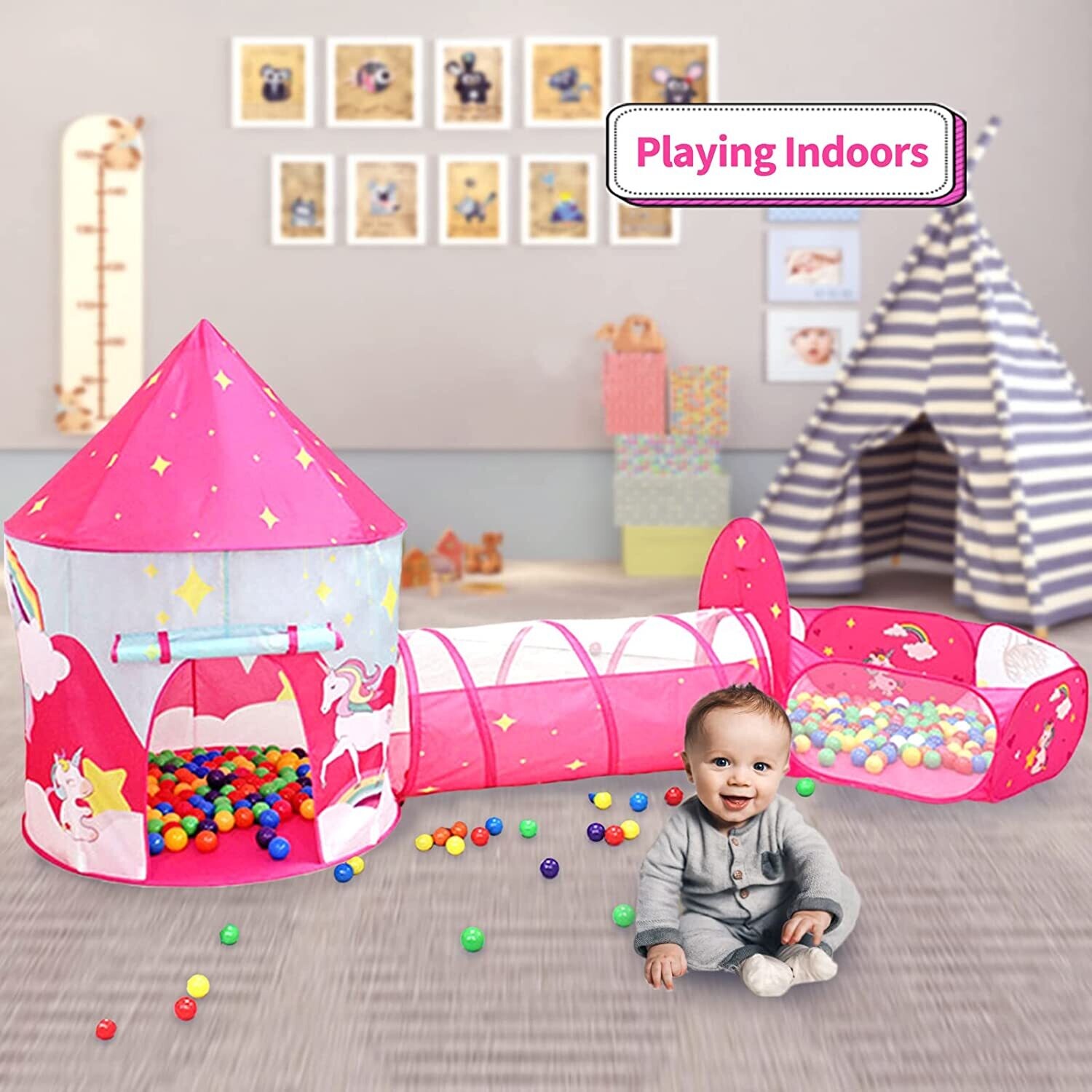Children&#39;s Play Tent with Tunnel and Ball Pit, Indoor and Outdoor Playhouse for Kids, Fun Toy for Toddlers