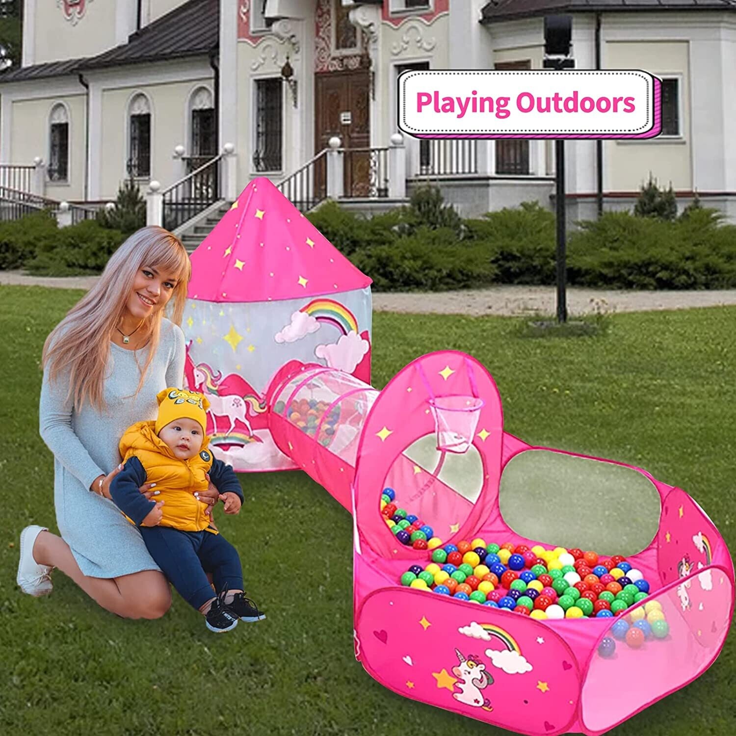 Children&#39;s Play Tent with Tunnel and Ball Pit, Indoor and Outdoor Playhouse for Kids, Fun Toy for Toddlers