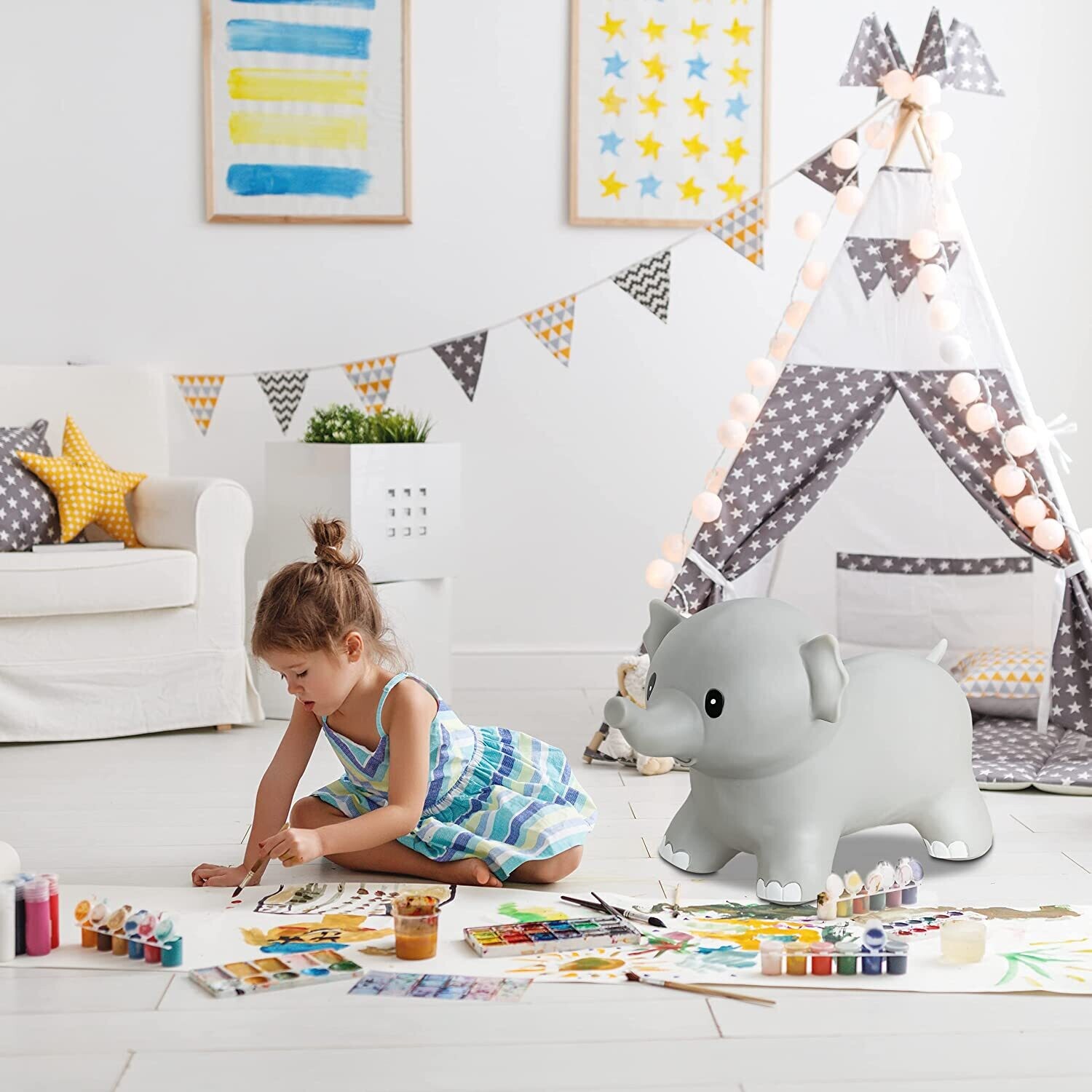 Elephant Jumping Animal with Air Pump – Inflatable Ride-On Toy for Kids with Fun Bouncing Action