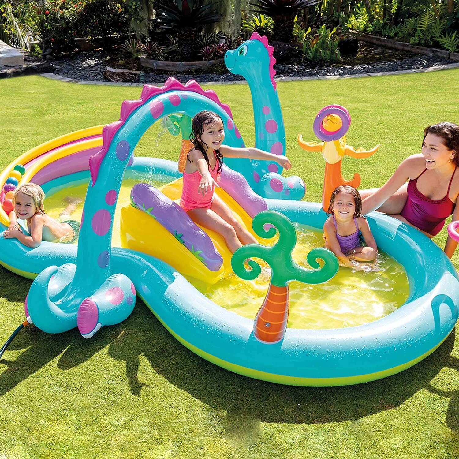 Inflatable Dinosaur Water Play Center for Kids, Outdoor Fun and Splashing Water Play