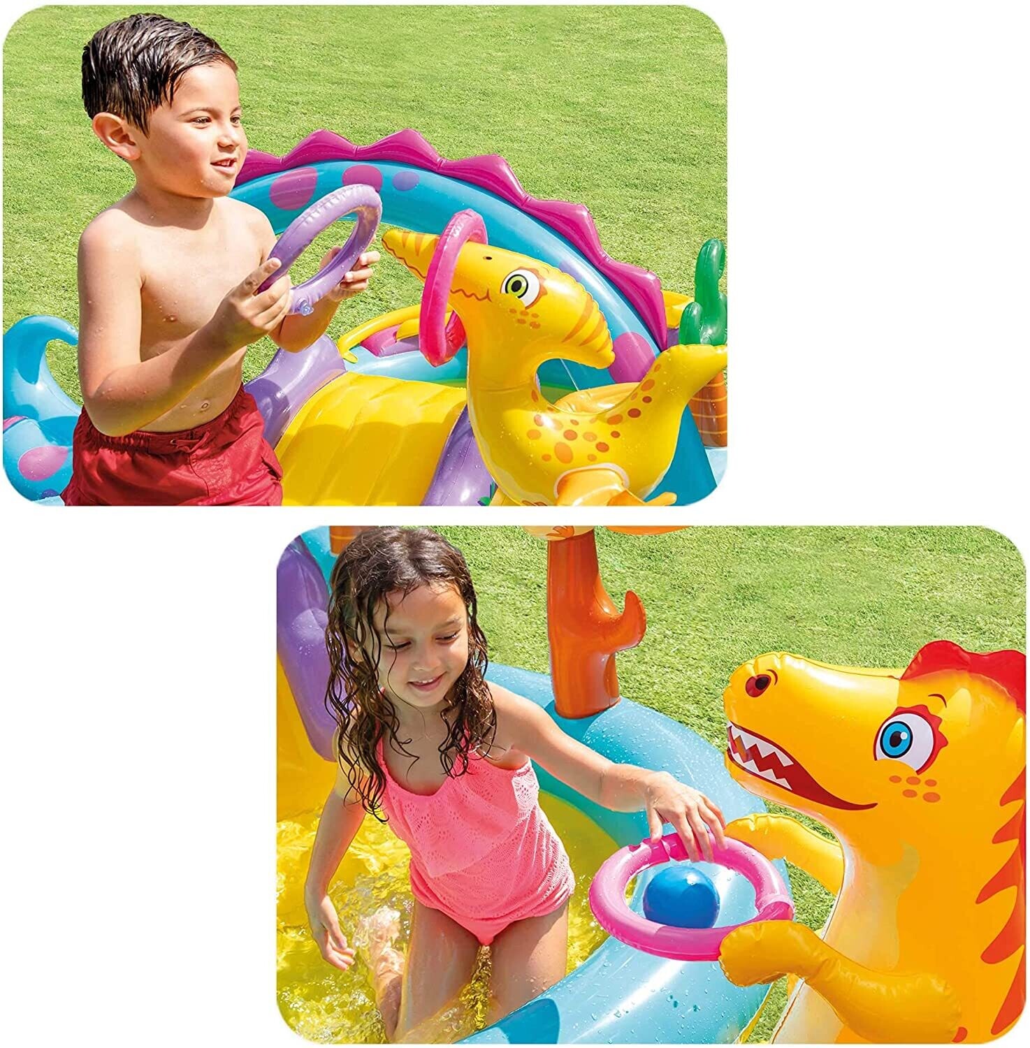 Inflatable Dinosaur Water Play Center for Kids, Outdoor Fun and Splashing Water Play