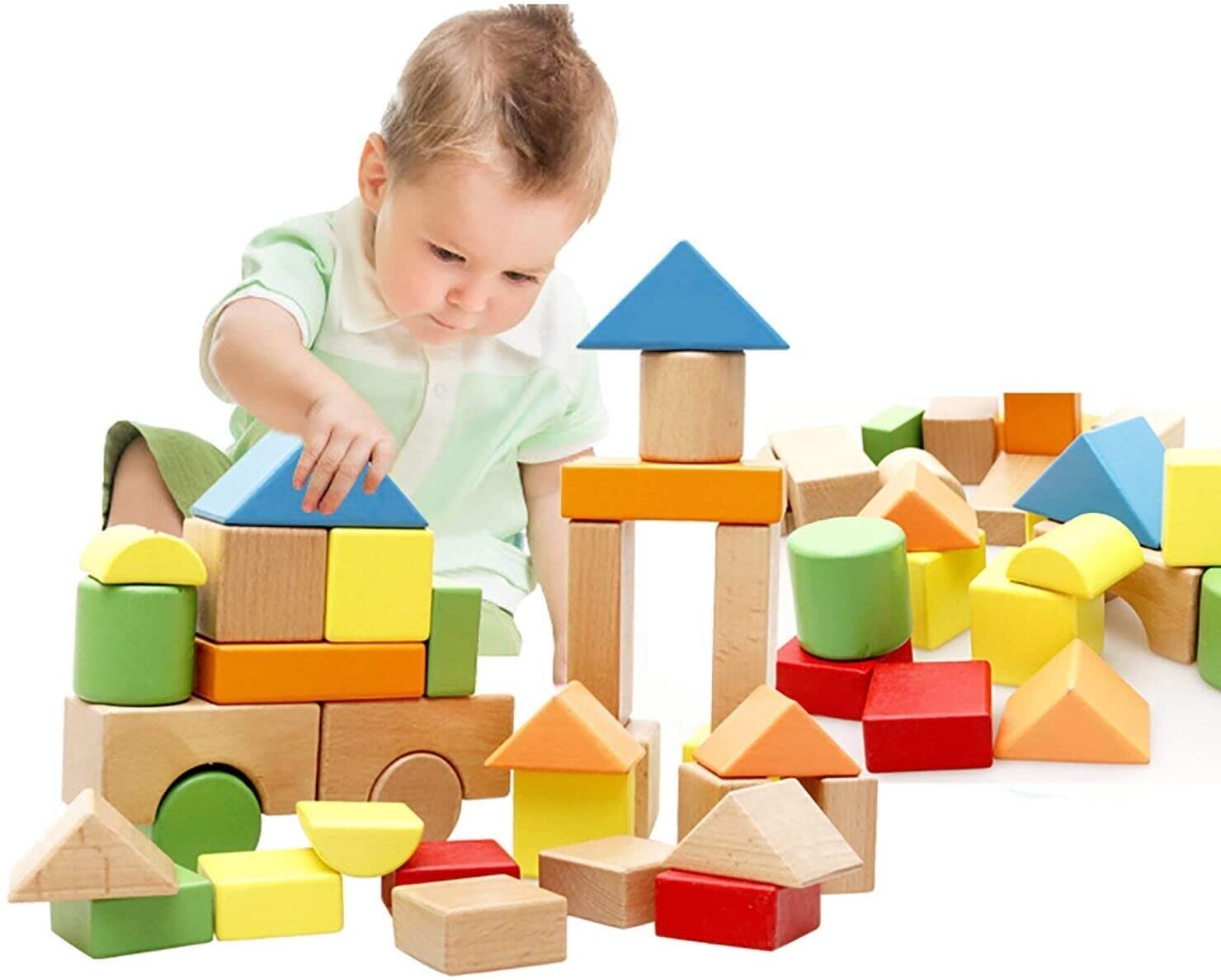 Colorful wooden building blocks toy for children