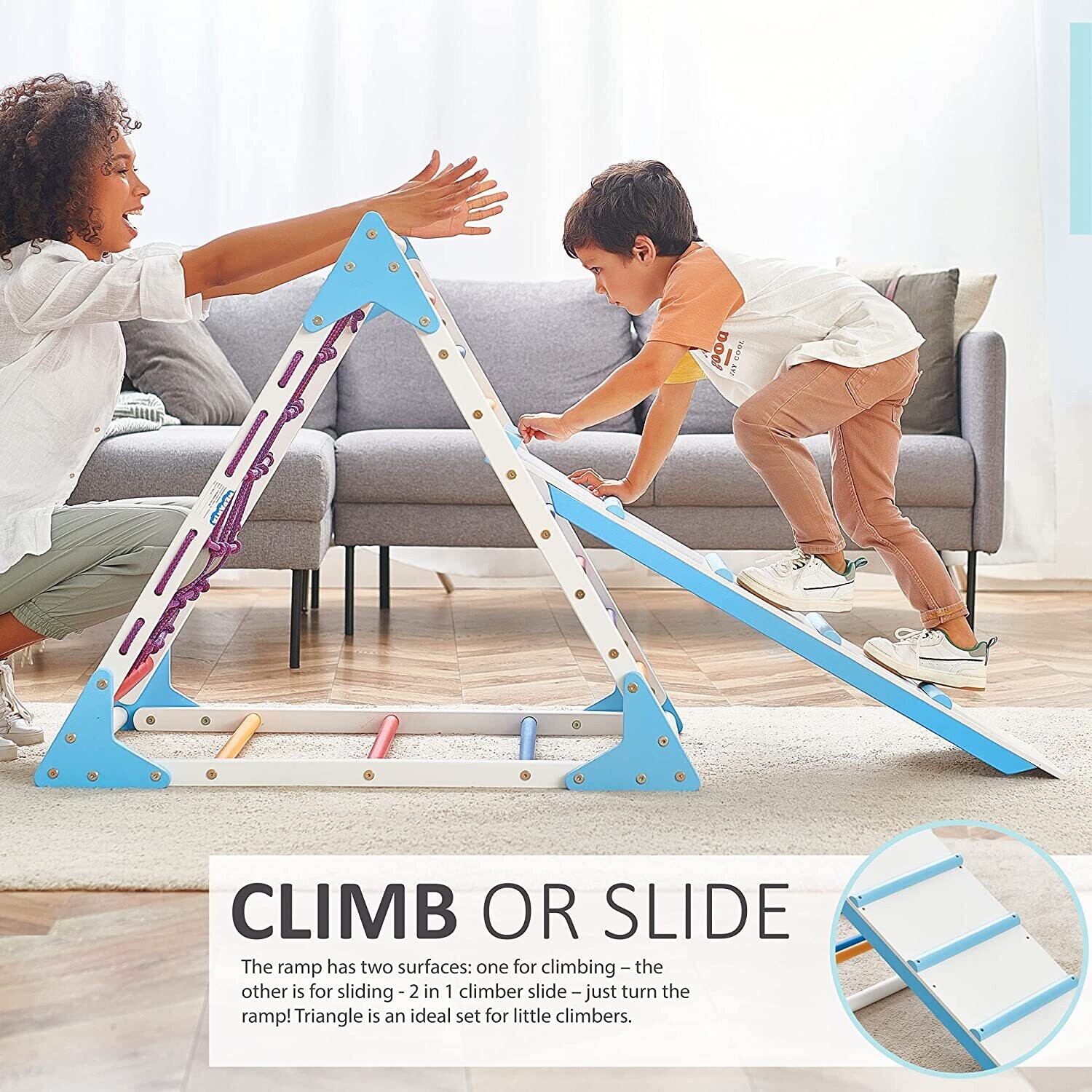 Wooden Climbing Triangle for Sliding and Climbing - 2-in-1