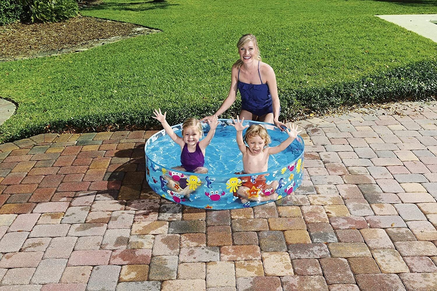 Fill &#39;N Fun Ocean Life Fixed Pool – 122 x 25 cm, Inflatable Kids’ Pool for Backyard Fun