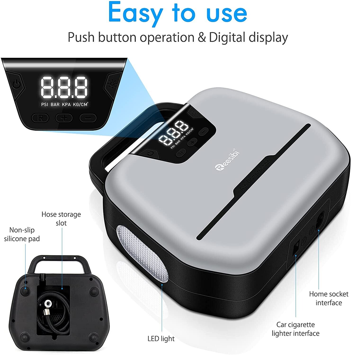 Digital Tire Inflator for Car, Bike, and Motorbike – Portable Air Compressor with Auto Shutoff and LCD Display