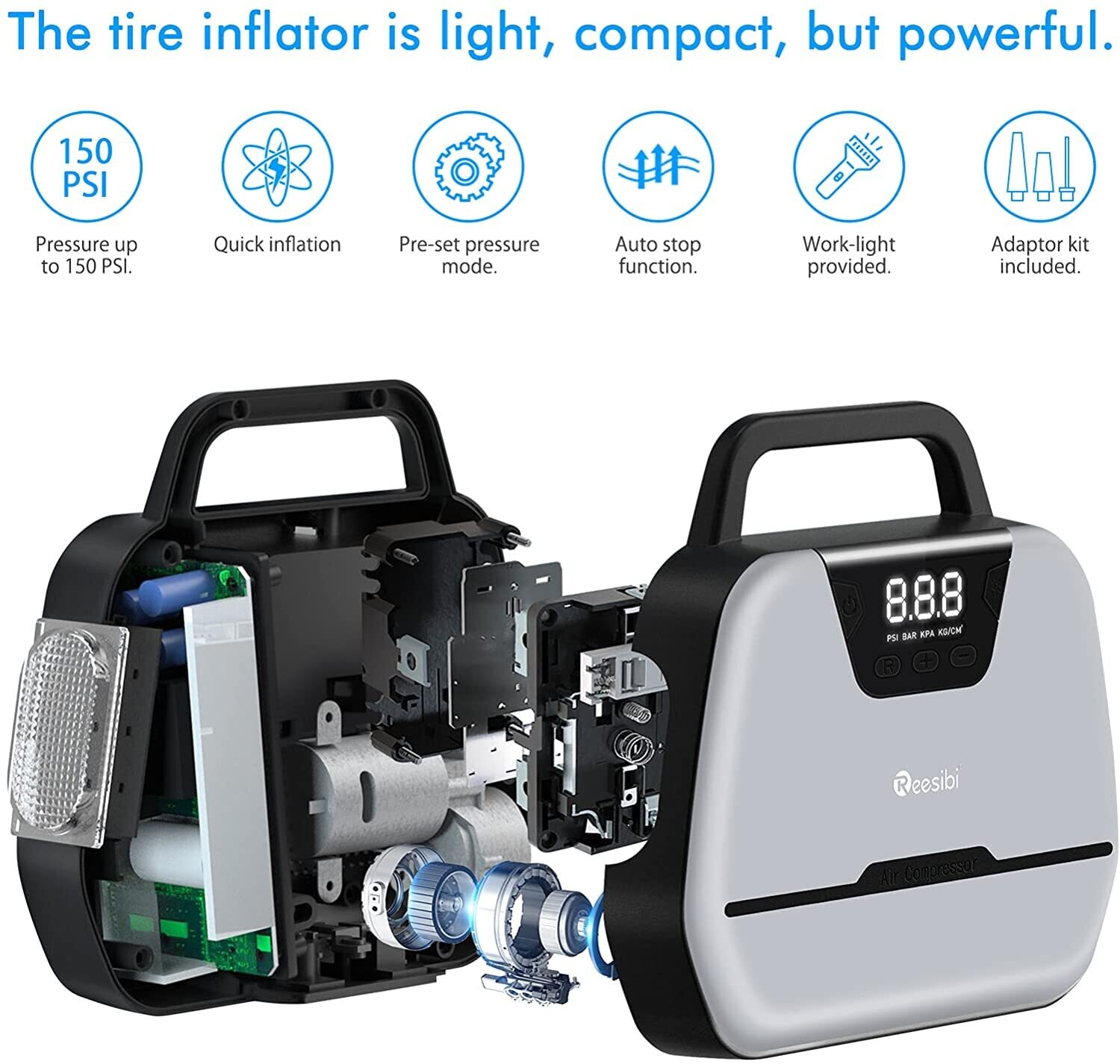 Digital Tire Inflator for Car, Bike, and Motorbike – Portable Air Compressor with Auto Shutoff and LCD Display
