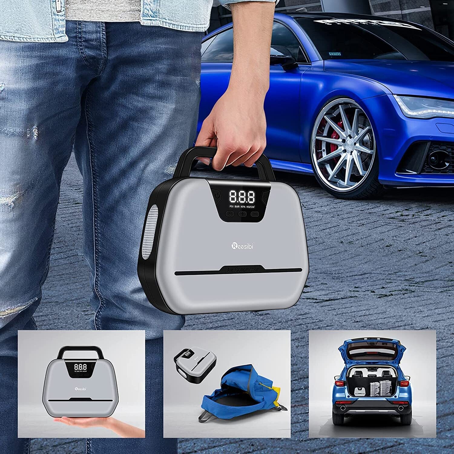 Digital Tire Inflator for Car, Bike, and Motorbike – Portable Air Compressor with Auto Shutoff and LCD Display