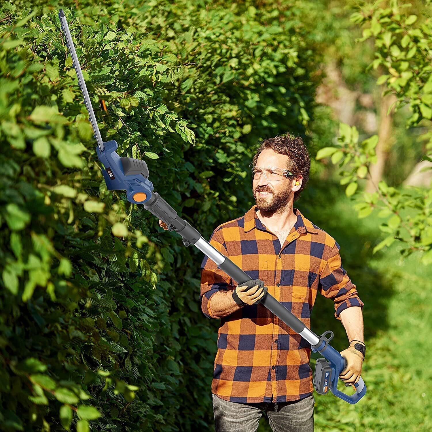 Cordless Pole Hedge Trimmer with 2.0Ah Battery, Telescoping Reach, Powerful and Lightweight for Easy Garden Trimming