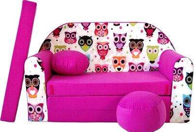 Children&#39;s 3-in-1 Sofa Bed, Multi-Function Sofa with Free Upholstered Stool and Cushion, Kids&#39; Furniture Set for Playroom and Bedroom