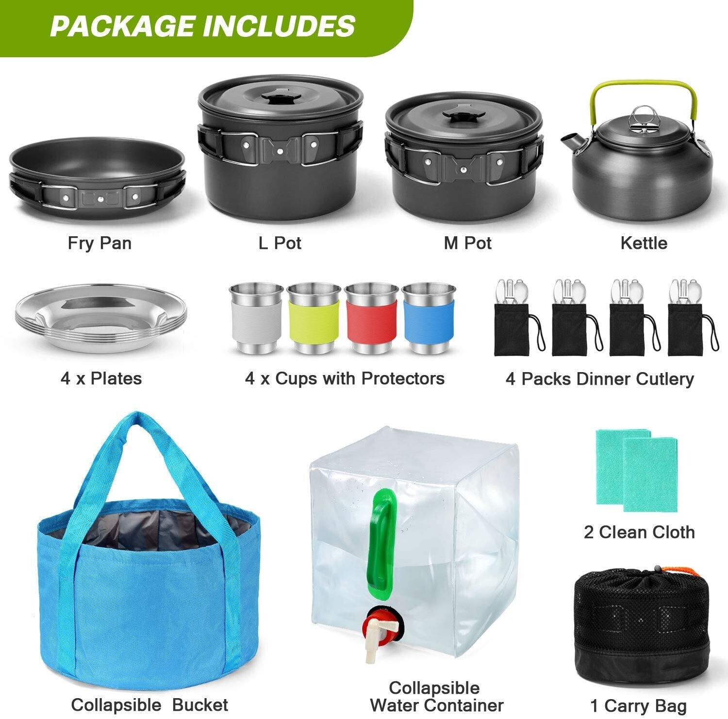Set 29 Pieces Outdoor Cookware Set for 12 L