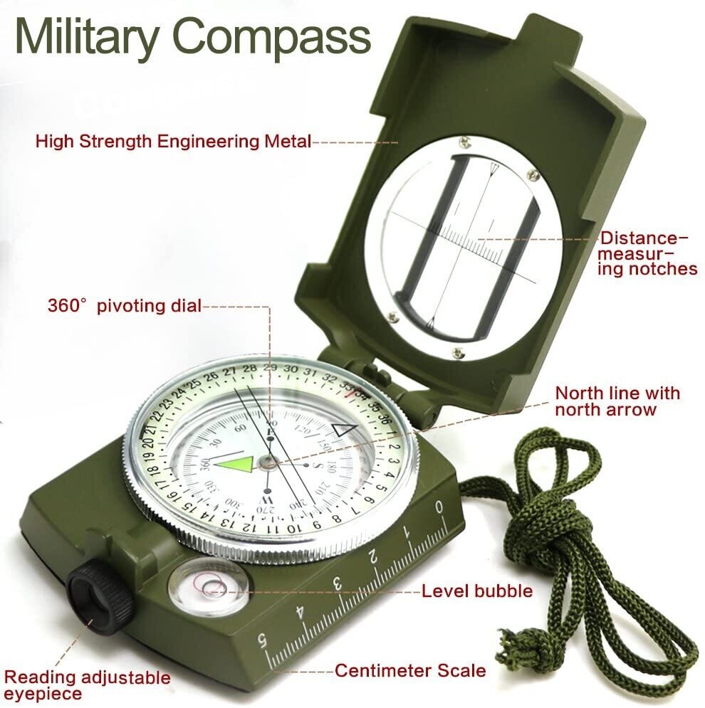 Waterproof Hiking Military Navigation Compass with Fluorescent Design