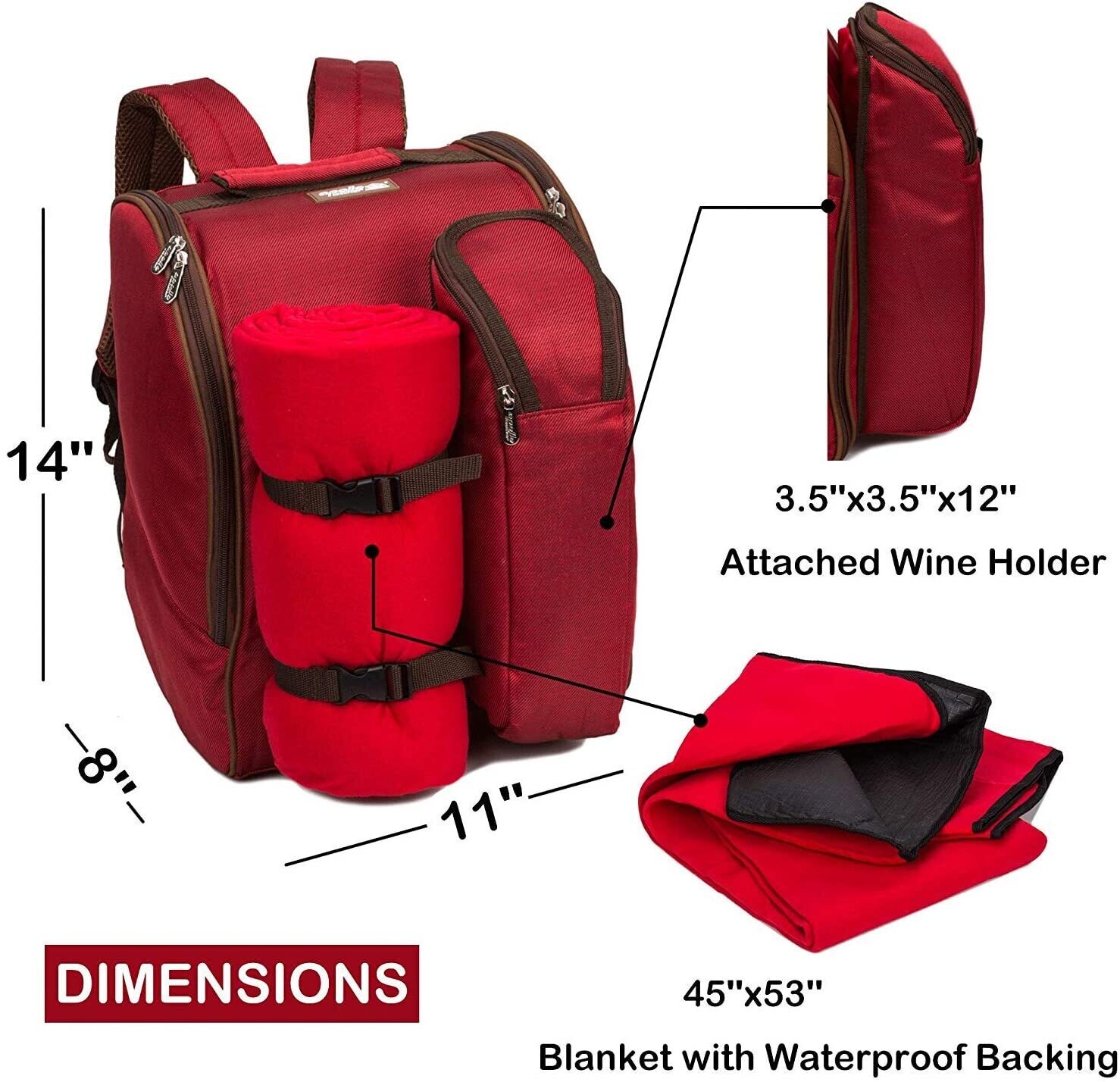 Picnic Backpack for 4 People with Fleece Blanket