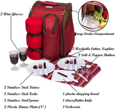 Picnic Backpack for 4 People with Fleece Blanket