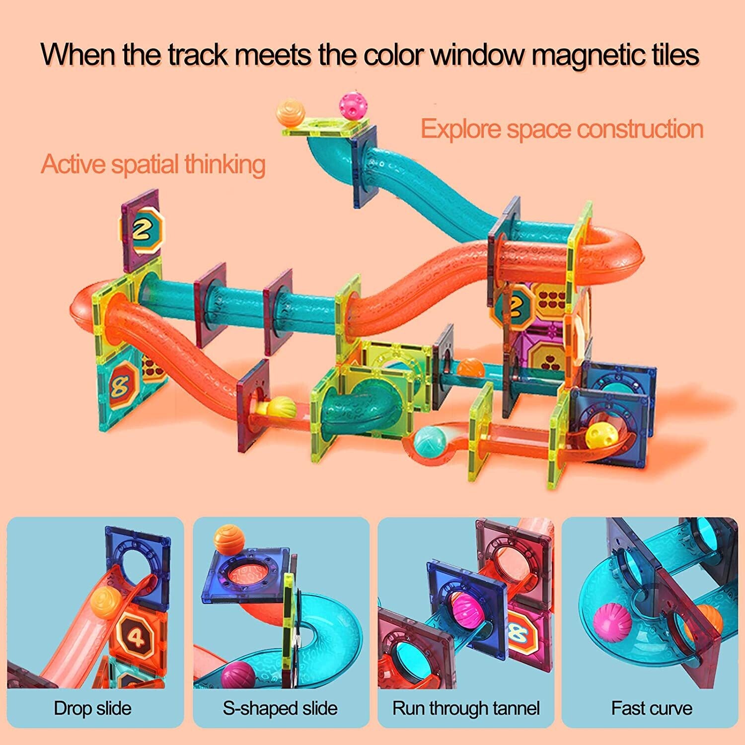 Marble Run Tiles Building Blocks Train Car for Kids 175PCS Pipe 3D
