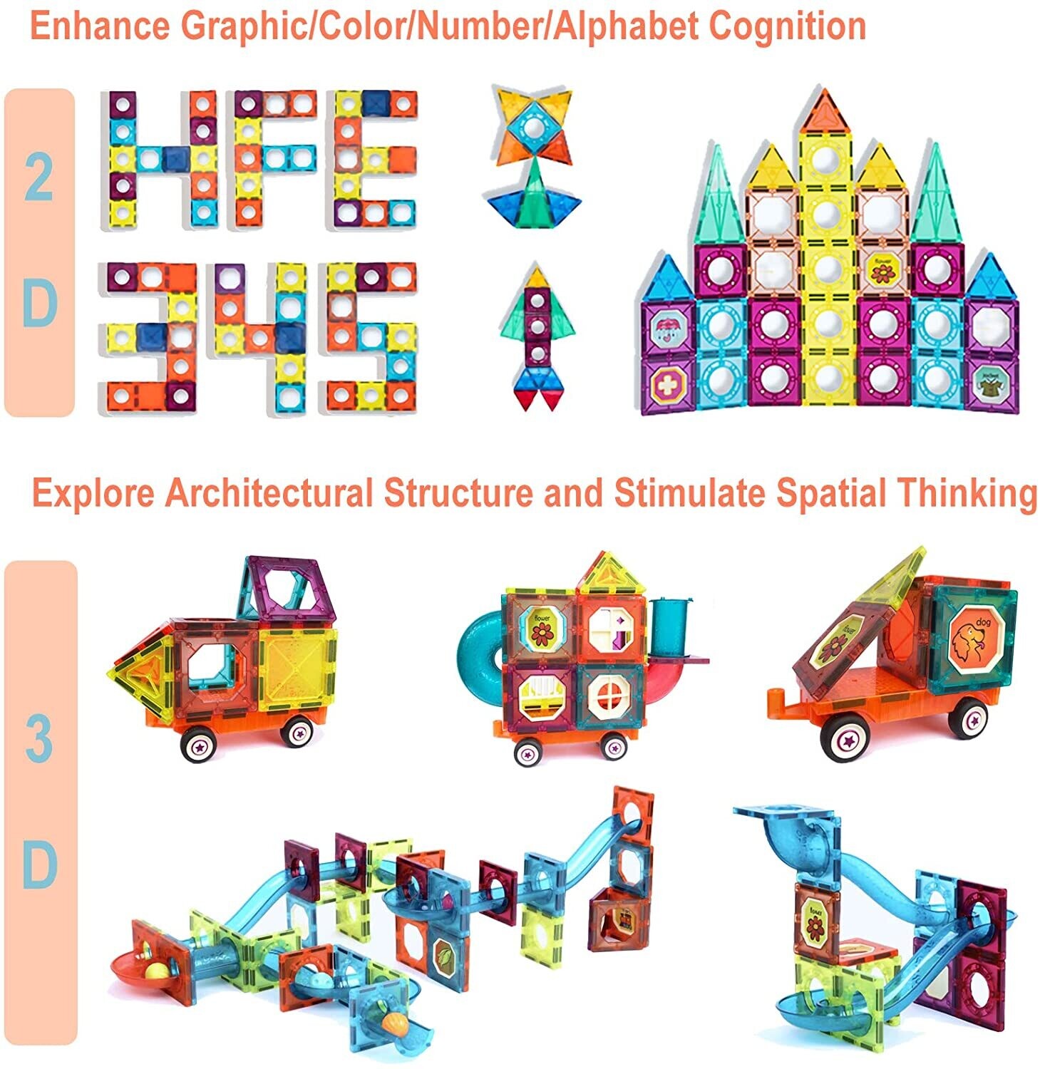 Marble Run Tiles Building Blocks Train Car for Kids 175PCS Pipe 3D