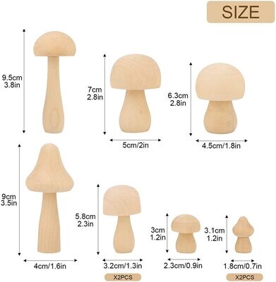 Pack of 9 Wooden Mushrooms