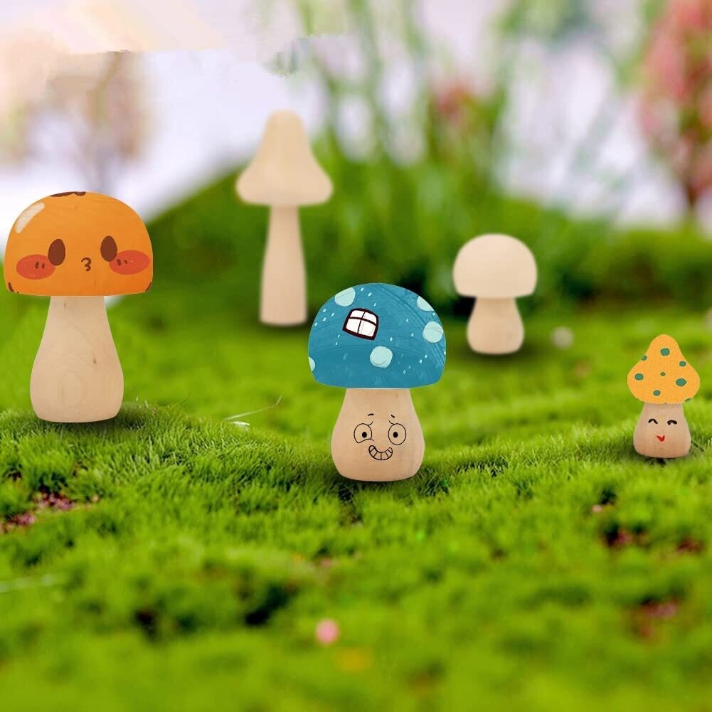 Pack of 9 Wooden Mushrooms