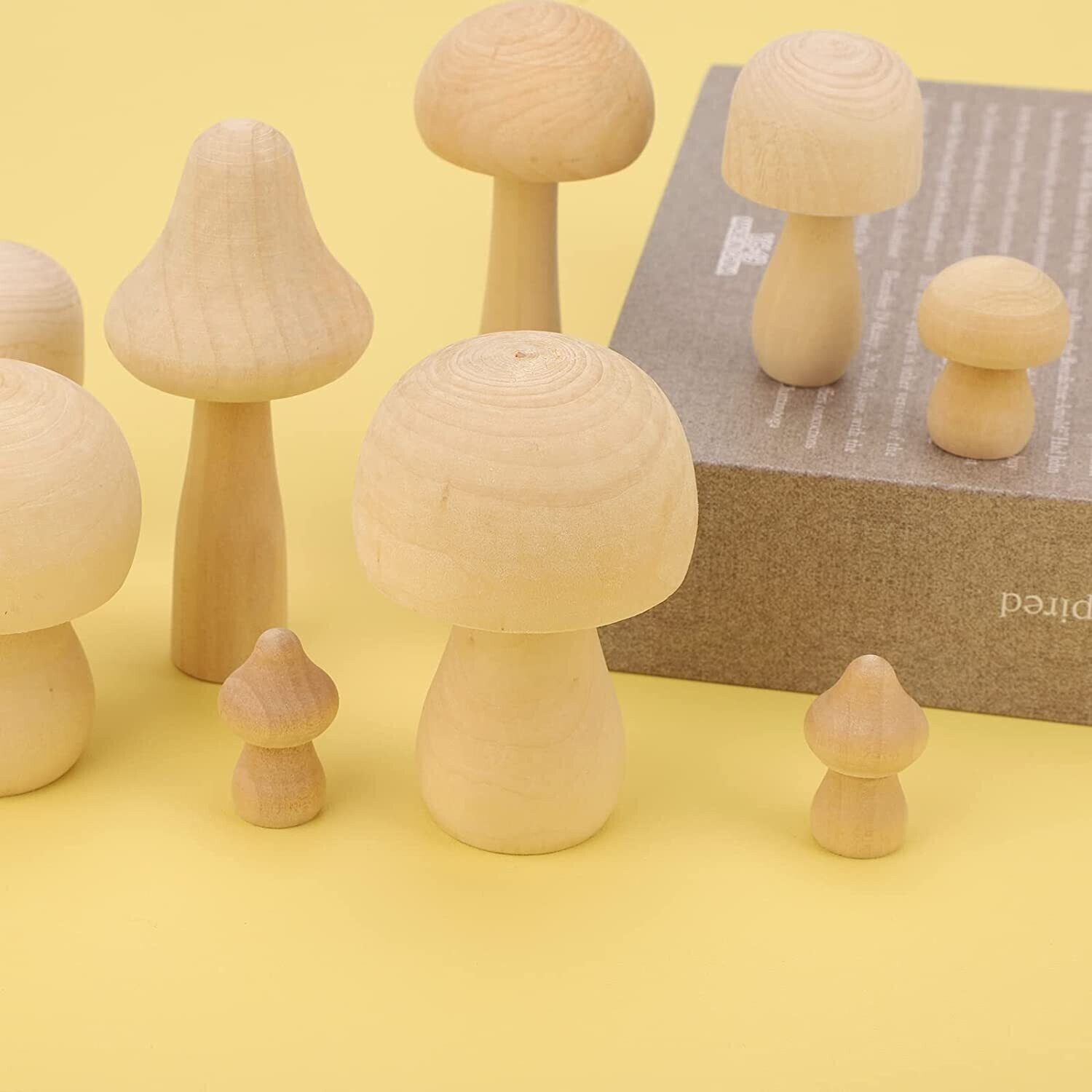 Pack of 9 Wooden Mushrooms