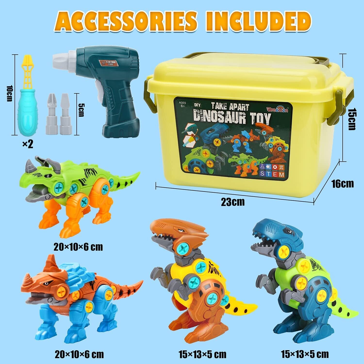 Take Apart Dinosaur Toys for Kids with Storage Box Electric Drill