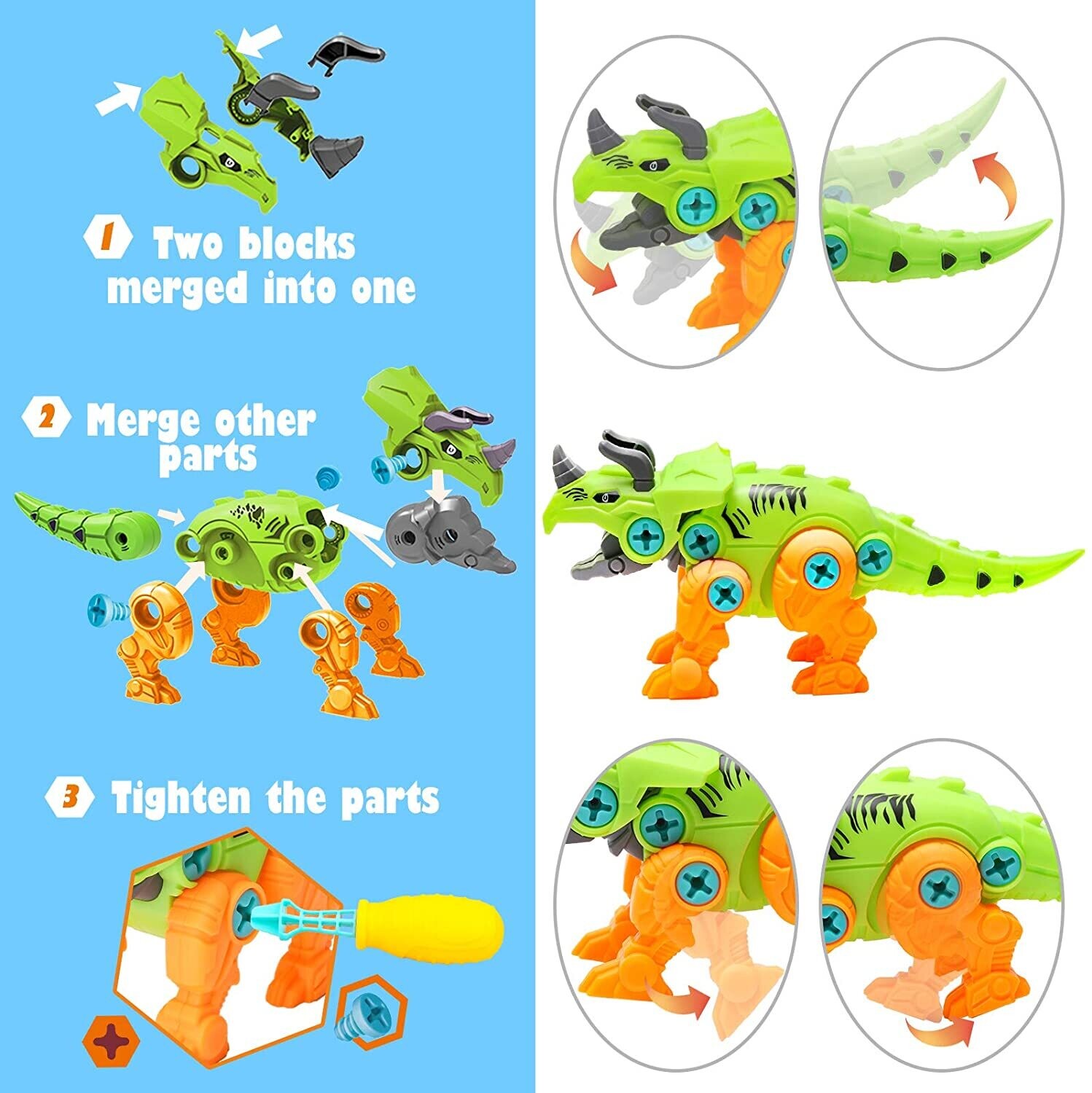 Take Apart Dinosaur Toys for Kids with Storage Box Electric Drill