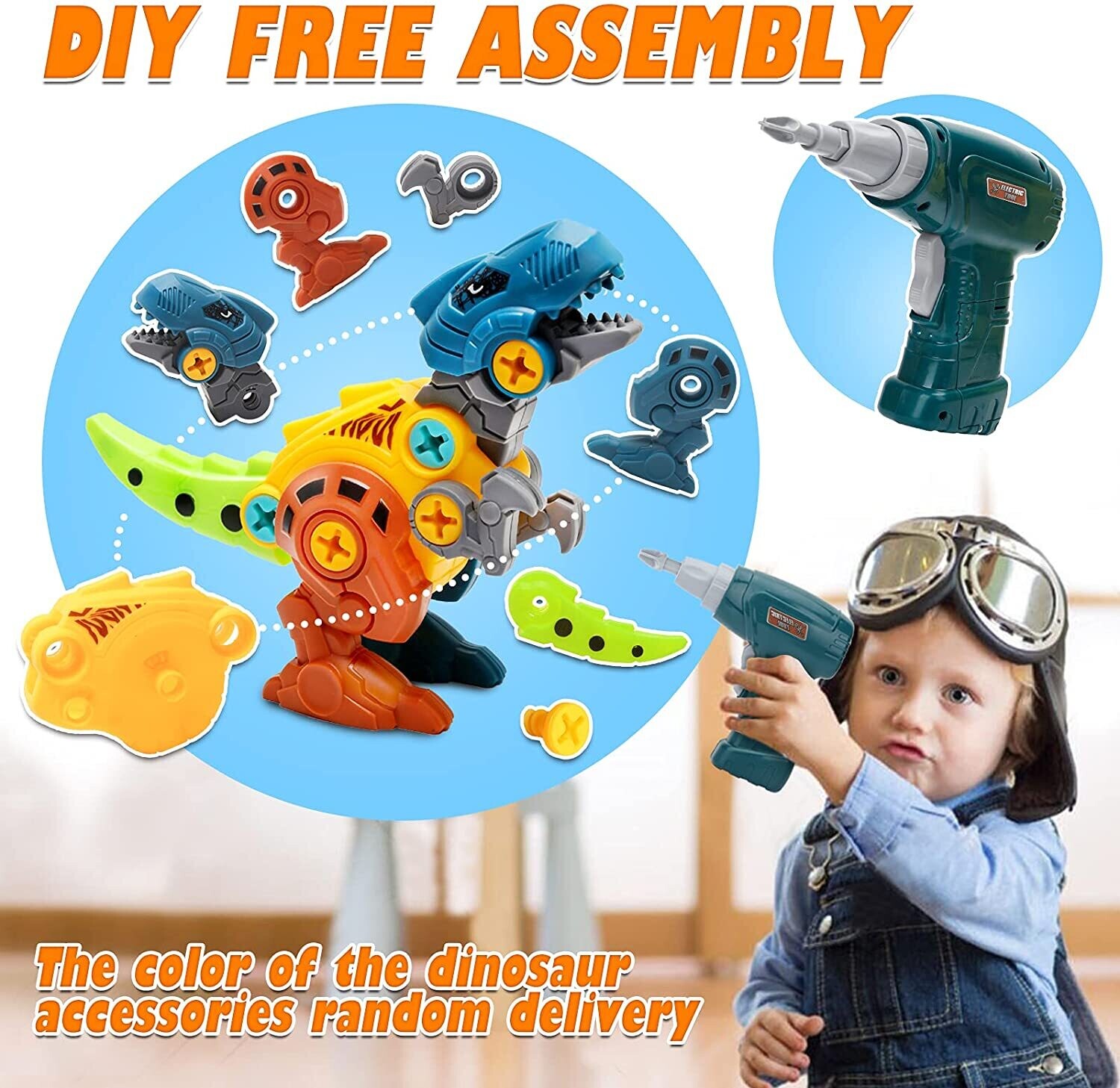Take Apart Dinosaur Toys for Kids with Storage Box Electric Drill