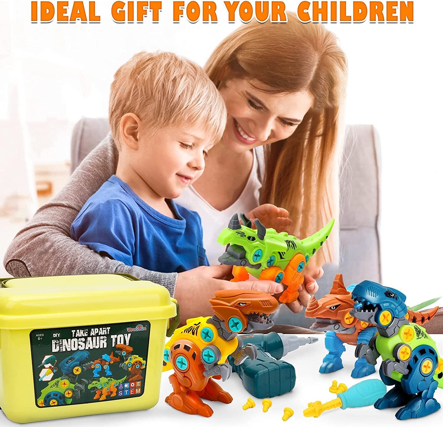 Take Apart Dinosaur Toys for Kids with Storage Box Electric Drill