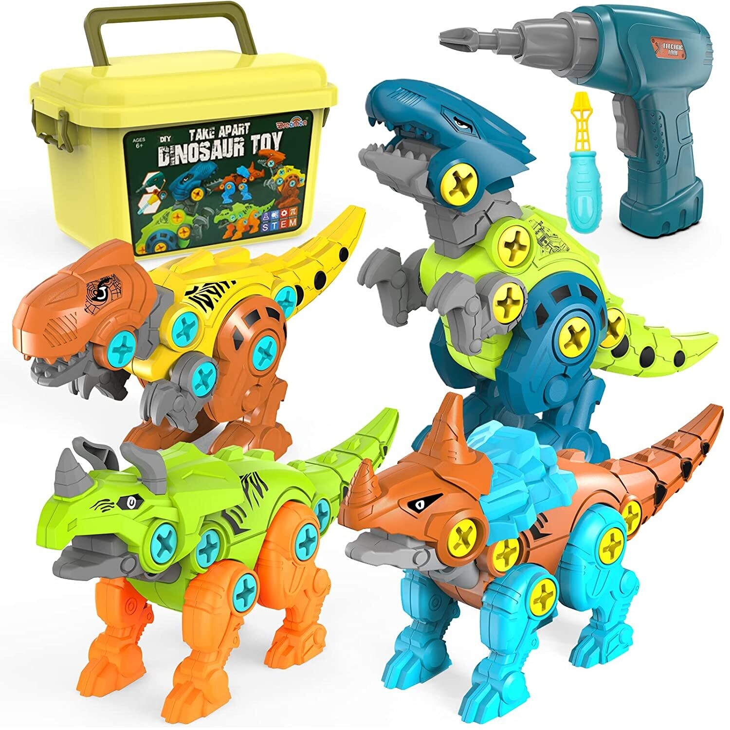 Take Apart Dinosaur Toys for Kids with Storage Box Electric Drill
