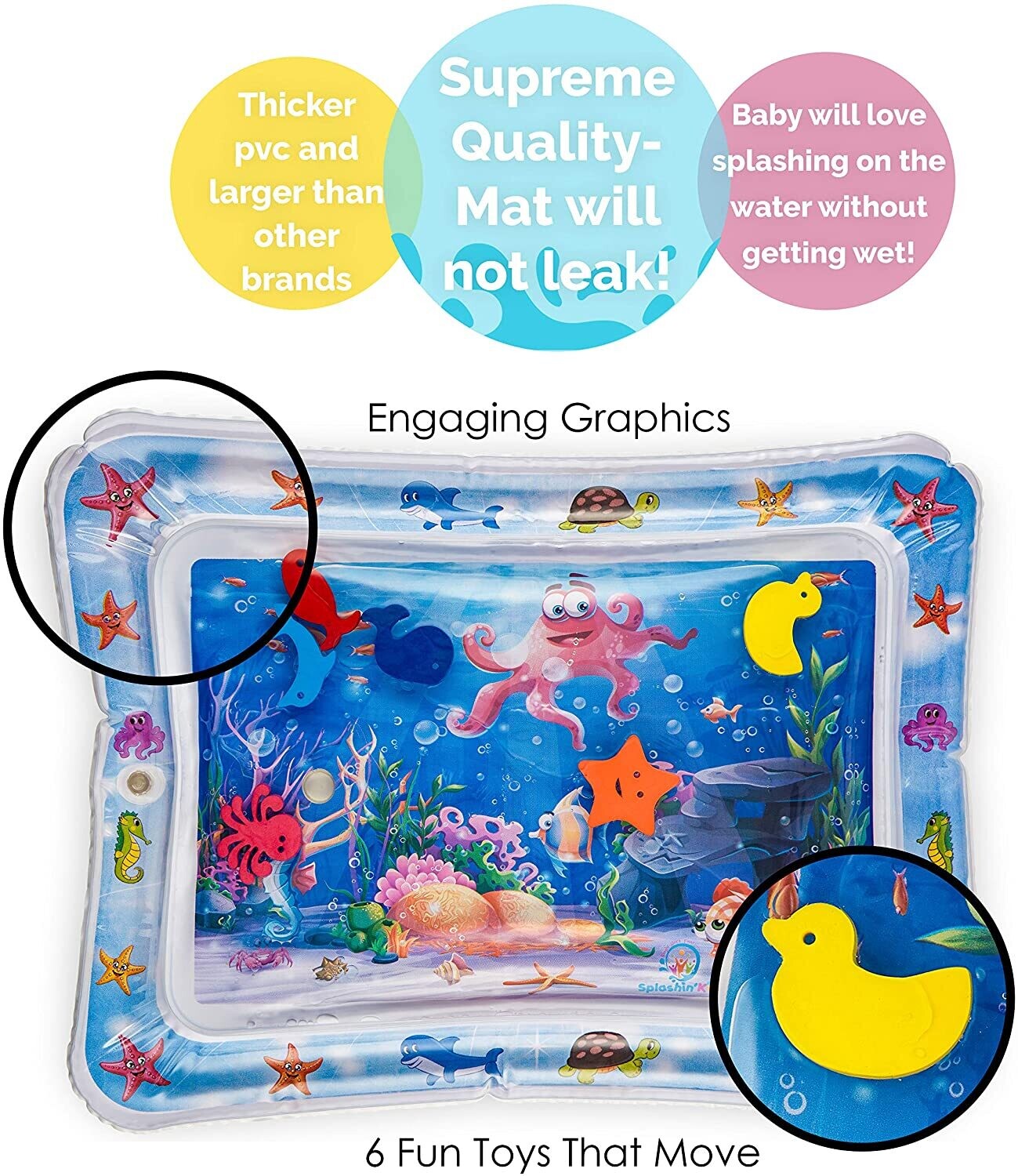 Inflatable Tummy Time Premium Water Mat for Infants and Toddlers, Sensory Play and Developmental Fun