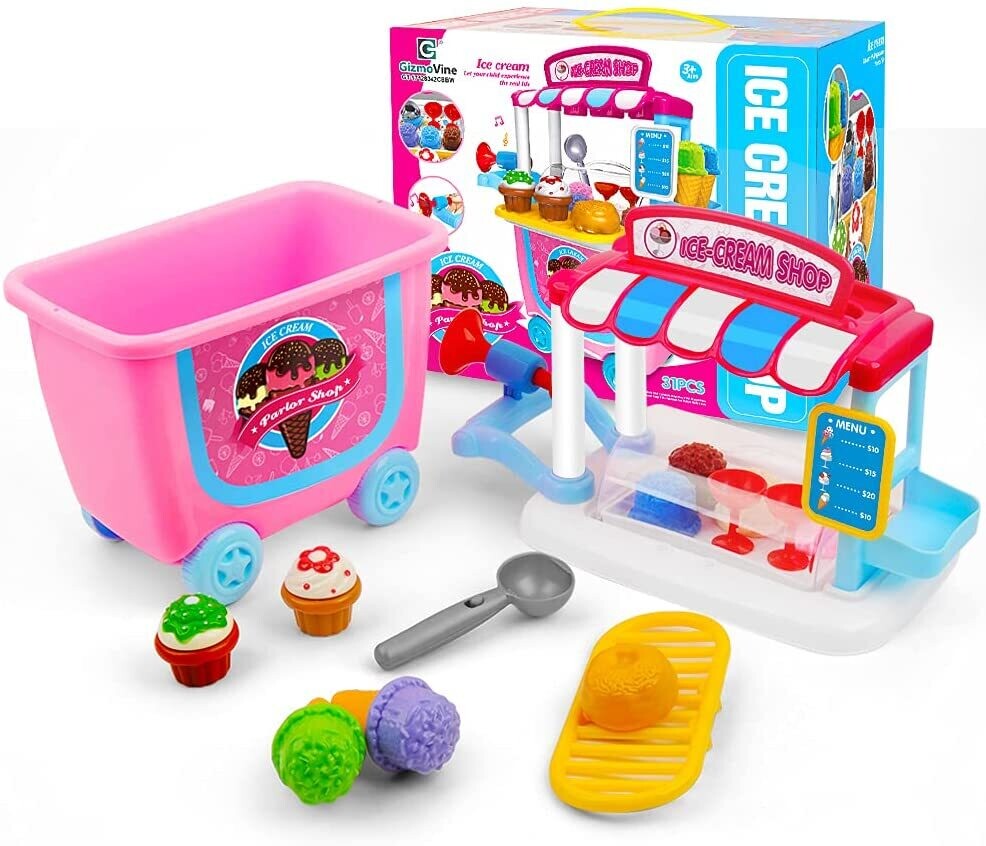 Ice Cream Cart Play Food Toys for Kids, Pretend Play and Creative Fun