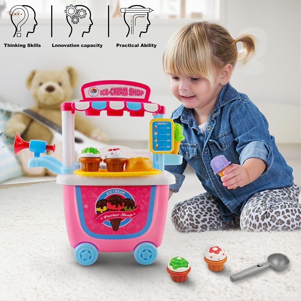 Ice Cream Cart Play Food Toys for Kids, Pretend Play and Creative Fun