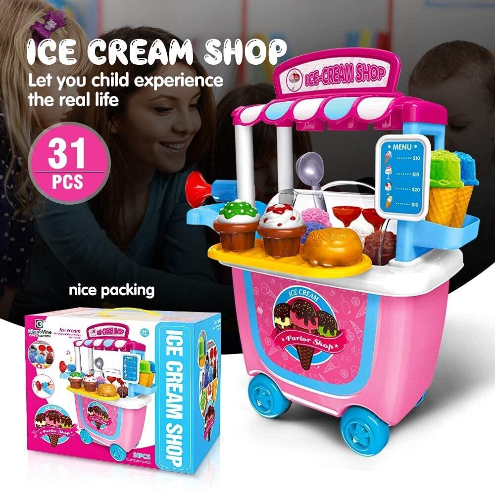 Ice Cream Cart Play Food Toys for Kids, Pretend Play and Creative Fun