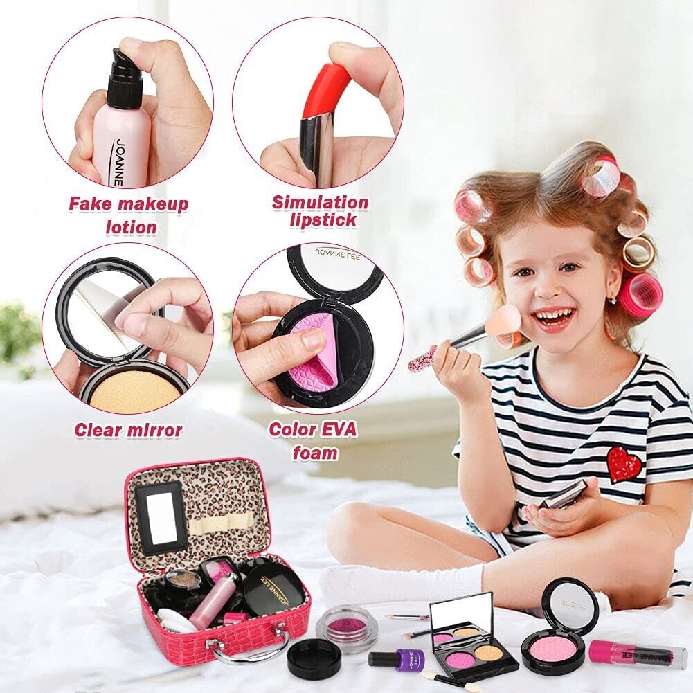 Makeup Set for Girls, 22 Pieces Complete Makeup Set with Lipsticks and Games Accessories Gift for Girls 3 4 Years