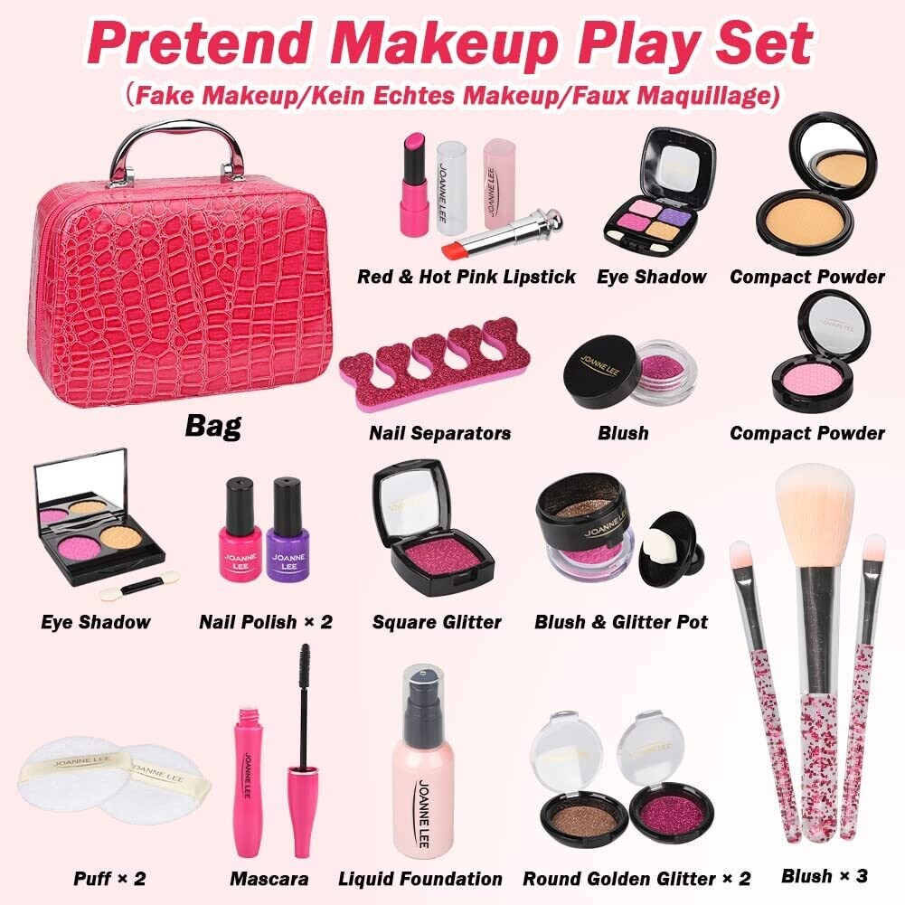 Makeup Set for Girls, 22 Pieces Complete Makeup Set with Lipsticks and Games Accessories Gift for Girls 3 4 Years